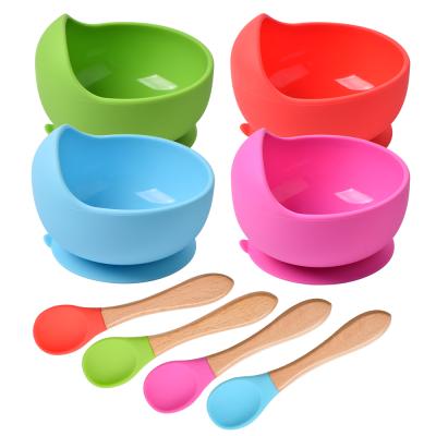 China BPA Free Food Grade Hot Selling Portable Wholesale Eco Friendly Customize Suction Silicone Baby Feeding Bowl Set With Spoon for sale