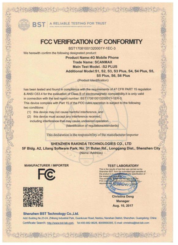 FCC - Shenzhen Rakinda Technologies Co., Ltd.