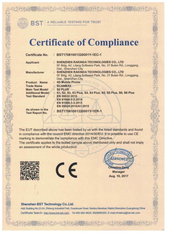 CE - Shenzhen Rakinda Technologies Co., Ltd.