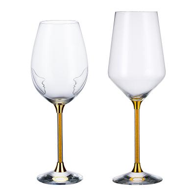 China New classic/postmodern wholesale goods Crystal Cup Wine Glass Set transparent gold stem for sale