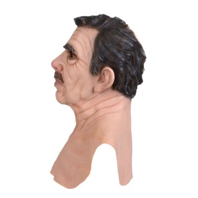 China Perfect for Halloween Realistic Full Face Full Head Latex Party Halloween Black Mustache Old Man Personal Mask Te koop