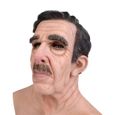 中国 Perfect for Halloween Personal Realistic Head Mustache Black Hair Latex Halloween Masquerade Full Face Bald Old Man Mask 販売のため