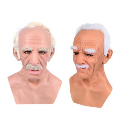 China Realistic Face White Full Head Halloween Party Costume Old Man Mask Weird Latex Te koop