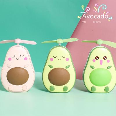 China Mini Portable Mute Gift Pocket Makeup Mirror Night Light Electric Cute Charging USB Rechargeable Led Mini Portable Fruit Avocado Fan for sale