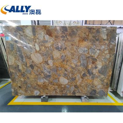 China Factory Direct Sale Modern Natural Luxury Van Gogh Brown Marble Big Stone from Brazil Slabs for Background, Table and Tile, Green Color Stone for sale