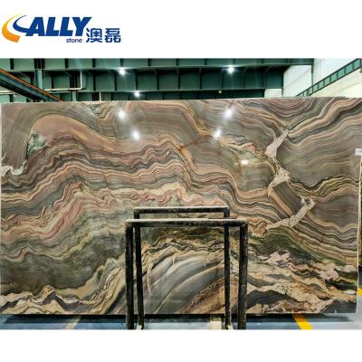 China Factory Direct Selling Brazil Modern Natural Luxury Stone Brown Silk Marble Slabs Big For Background,Label,Magic Grain,Brown Marble for sale