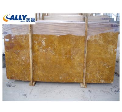 China Modern Chinese Gold Color Travertine Tiles Outdoor Grade Flooring Slabs Custom Reverse Cut for sale