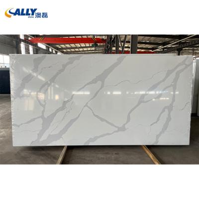 China Allystone Calacatta Modern Artificial White Quartz 3200*1600*20/30mm Use For Vanity Top Countertops Quartz Stone for sale