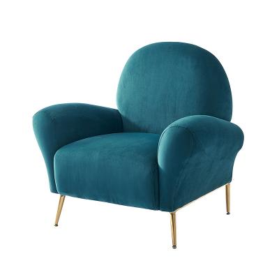 China Modern Soft Blue Chaise Lounge Leisure Chair Velvet Fabric Bedroom One Seat Sofa Armchair for sale