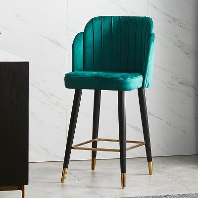 China Dining Chair Modern Restaurant Concierge Dining Chair Stools Green Flannel Fabric High Reception Bar Chair for sale