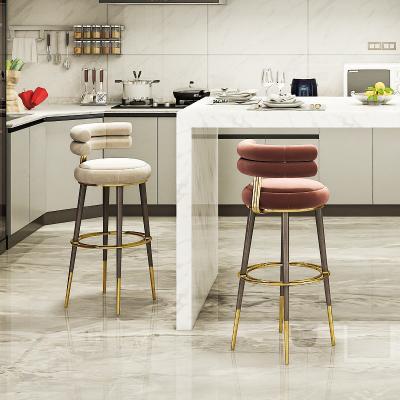 China Good quality bar stool round shape fabric home bar stool modern solid wood simple simple soft chair for sale