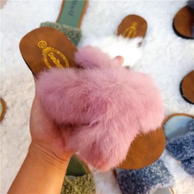 China Fashion Breathable Faux Fur Ladies Faux Fur Fluffy Lady Slippers Warm and Soft Furry Faux Fur Slippers Spot Shoes for sale