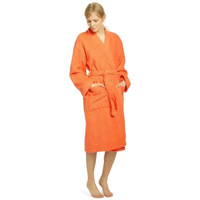 China Wholesale High Quality Breathable Custom Made Orange Ladies Bathrobe 100% Cotton Short Bathrobe for sale