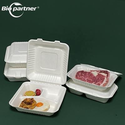 China AL4 Sugar Cane Bagasse Pulp Clamshell Disposable Food Container for sale