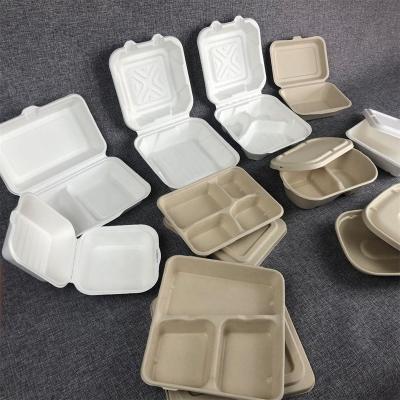 China Disposable Biodegradable Sugar Cane Bagasse Clamshell Food Container 450ml Envase Compostable Bagasse Tableware for sale