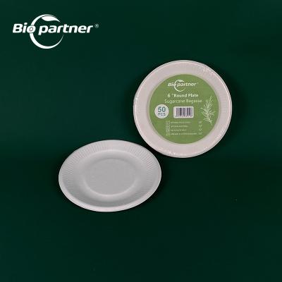 China Bagasse Customized Eco Friendly 9/10 Inch Round Dishes Plates Disposable Food Dishes Sugarcane Bagasse Tableware for sale