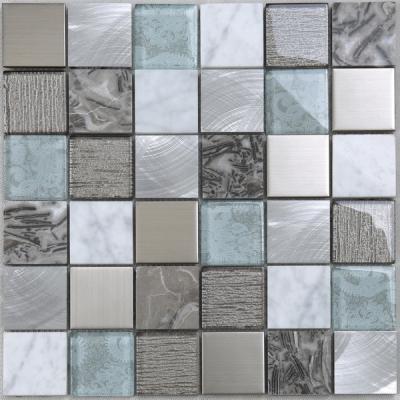 China MEDITERRANEAN SEA 300*300mm square printing glass and marble stone aluminum mosaic backsplash kitchen tiles for sale