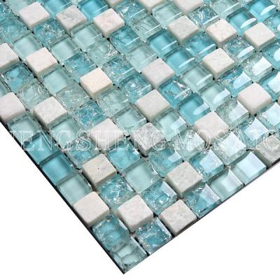 China European Unique Pure Sea Blue Ice Cracked Crystal Glass Mosaic Sauna Spa Bathroom Tile Broken Price Tile Mosaicos For Sale for sale