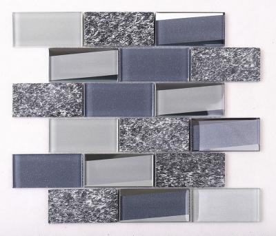 China Modern Gray 3D Hewn Underground Glass Blend Wall Tile Bathroom Marble Mosaic Tile For Wall for sale