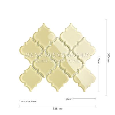 China Flooring Lantern Bright Yellow Waterjet Arabesque Shower Room Wall Bathroom Glass Mosaic Slab for sale