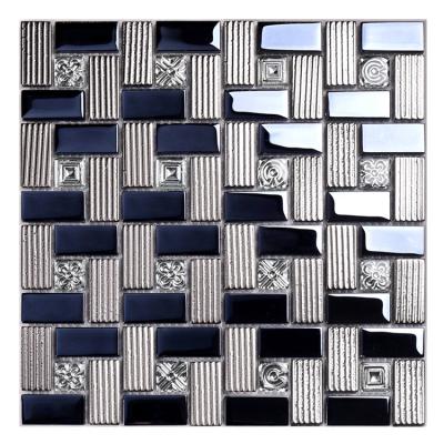 China HDT01 Blue Silver Parquet Flower Pattern Eletroplated Glass Mosaic Slab For Hotel Restaurant Bar Studio for sale