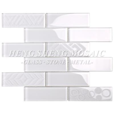 China Super White Parquet Pattern Glass Brick Mosaic Slab Kitchen Bathroom Decoration Walls for sale