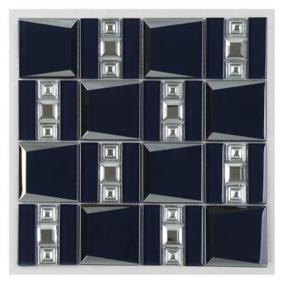 China HMB117 Factory Price Luxury Dark Blue Glass Parquet Slabs For Kitchen Backsplash for sale