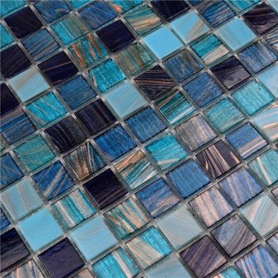 China Cheap Golden Line Blue Square Swimming Pool Glass Mosaic MEDITERRANEAN SEA 327*327mm Tile for sale