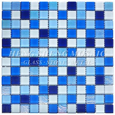 China HXA003 Low Price Blue Glass Parquet Factory Supplier Swimming Pool Mosaic Pool Tiles Wall Slabs 23mm*23mm for sale