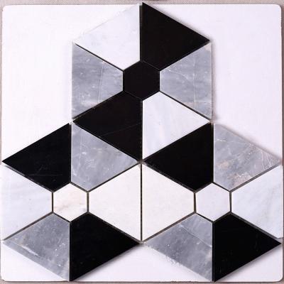 China Carrara Hexagon Flower Pattern Traditional Waterjet White Mixed Black White Marble Mosaic Tiles For Conservatory Flooring Kitchen Bathroom Floor for sale