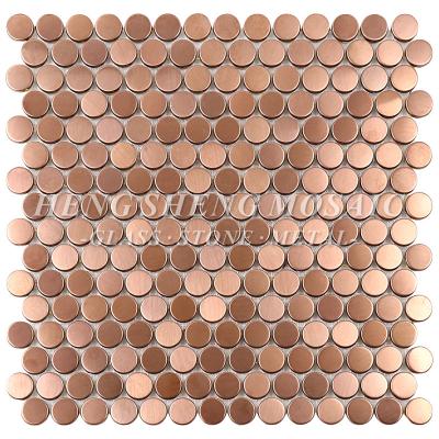 China Rose Gold Copper Metal Penny Round Mosaic Tile Kitchen Backsplash Modern Antique Hotel Living Room Walls Lanka Tile Price for sale