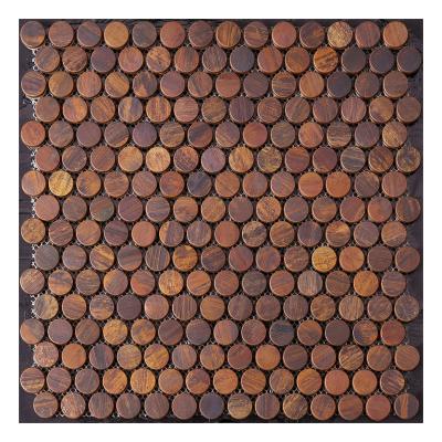 China SW-18177 Backsplash Antique Effect Round Penny Bronze Copper Metal Mosaic Tile for sale