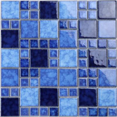 China Europe Cheap Price Crack Blue Green Ceramic Swimming Pool Tiles Mosaic For Villa Hotel Pond Spa Patio Fountain Project for sale