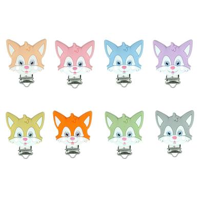 China 100% Eco-friendly Textured Soft Flexible Fox Baby Animal Teether Tweezers Dummy Chain Clips for sale