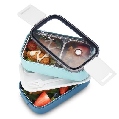 China Food Container Stainless Steel Compartments Plastic Viable Integrated Spoon Fork Utensil Set Durable Leakproof Lunch Bento Box for sale