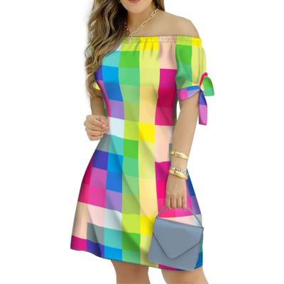 China Summer New Plus Size Women's Anti-Wrinkle Fashionable Solid Color Women's Strapless Off Shoulder Casual Dress for sale