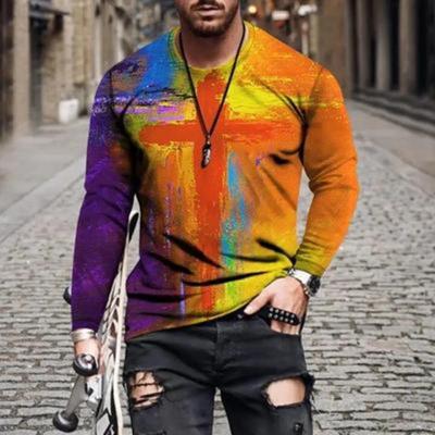 China Caiheng Breathable 2021 Autumn New Fashion Men's Round Neck Thin Casual Long Sleeve T-Shirt Printed T Shirts for sale