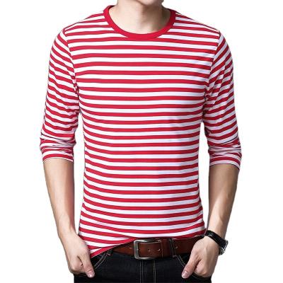 China Custom Made Cotton Shirts Classic Anti-Wrinkle Sports Pullover Fit Casual Men's Round Neck Striped T-Shirt for sale