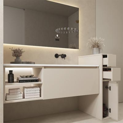 China Ogrand Traditional Suppliers Floating Modern Bathroom Vanity Cabinets Bathroom Cabinet China Vanity Combo With LED Touch Illuminate Mirror for sale