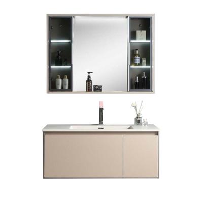 China Ogrand Solid Wood Vanity Gray Marbled Bathroom Wall Mounted Hotel Traditional Modern Floating Storage Cabinet for sale