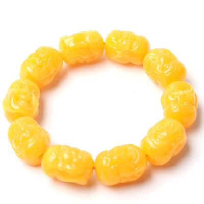 China Lucky Yellow Color Buddha Charm Natural Religious Beaded Beeswax Bracelet Like Gemstone or Jade Gold Agate Bee Bracelet For Mature Man for sale