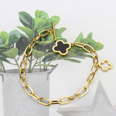 China 2020 Miss Wholesale Four Leaf Clover Ethnic Rose Gold Plated Titanium Steel Metal Bracelet for Women Girls for sale