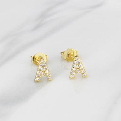 China Wholesale New FASHIONABLE Stock Zirconium Simple Inlaid Earrings From Diamond English Alphabet Earrings Manufacturer for sale