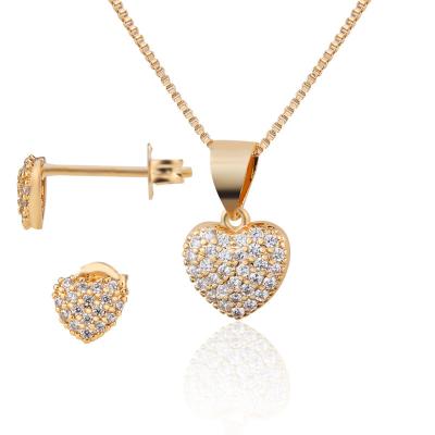 China 2021 New Arrivals Heart Shaped Necklace Earrings Love Environmentally Friendly Gold Plated Dangle Earrings Set With Zircon Inlaid Simple for sale