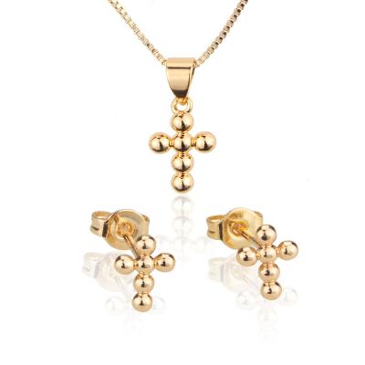 China Fashion 18k Gold Environmental Friendly Religious Pendant Necklaces Cross Earrings And Necklace Jewelry Set For Women for sale