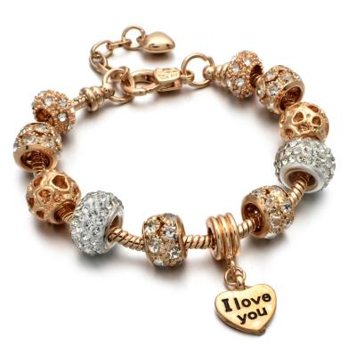 China High Quality BOHEMIA Rose Gold Love Heart Charms Parmora Pulseira Pingente Bracelet Diy Accessories For Girl for sale