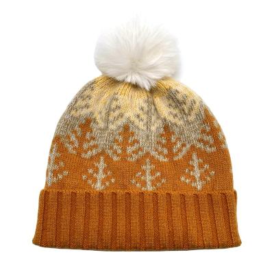 China New JOINT ladies jacquard knitted Beanie Hat Ladies Winter Knitted faux angora hat for sale