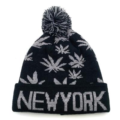 China JOINT New York Winter Beanie Hat Jacquard Hat With Lining for sale