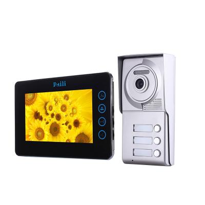 China Waterproof/Waterproof Home Security 7 Inch 2 Cable Video Intercom With Intercom 3 Apartments Door Intercom Video Phone for sale