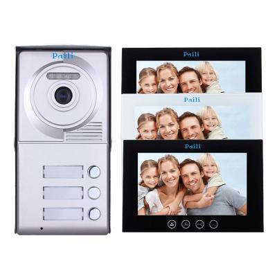 China Monitoring Video Door Phone System, 10 Inch Clear LCD Monitor Wired Video Intercom Doorbell For 3 Apartments for sale